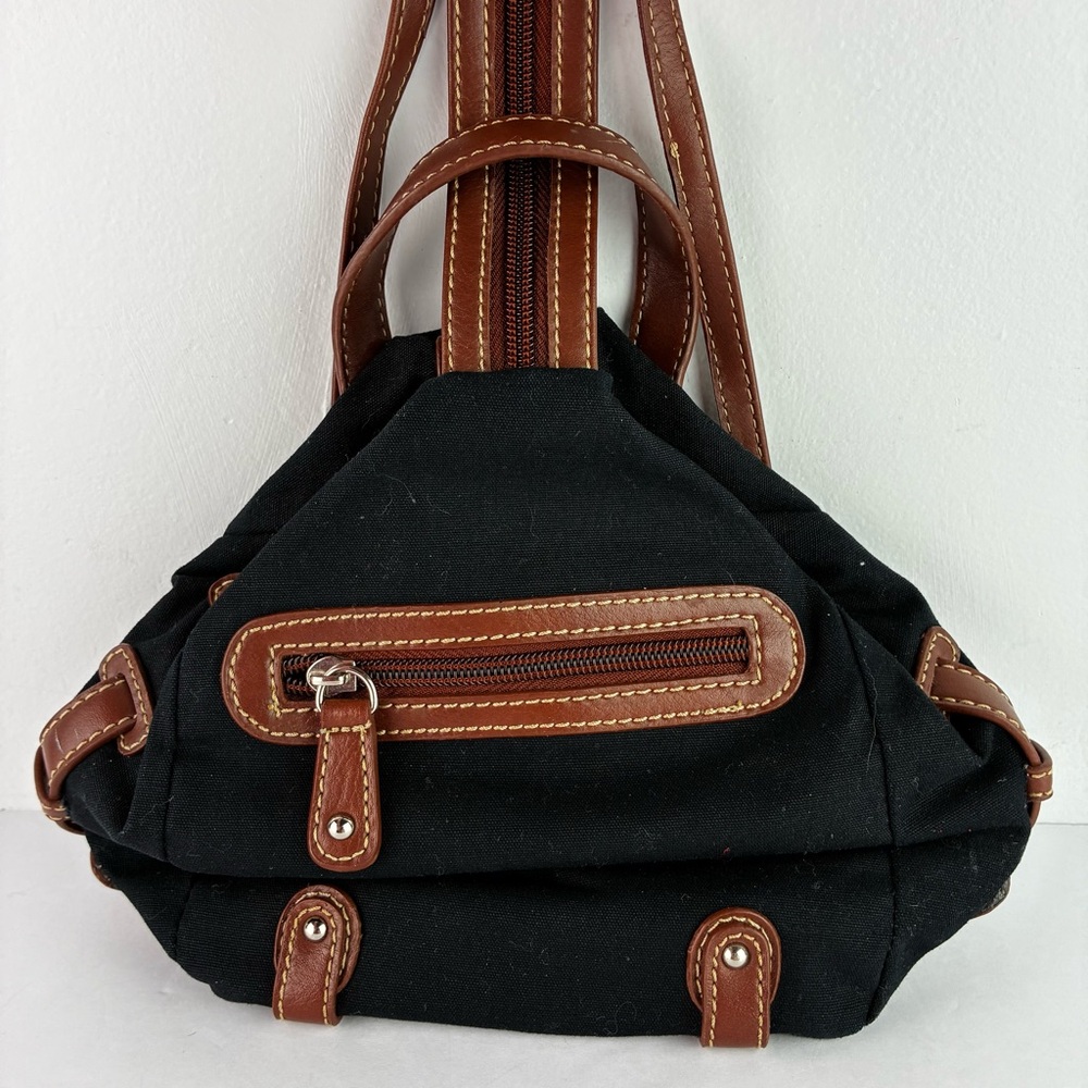 Etienne Aigner Lizette Mini Black & Brown Leather & Canvas Backpack